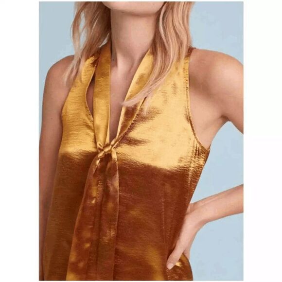 Anthropologie Tops - Anthropologie Maeve Salina Tie Neck Blouse Top Womens Sz 0 Gold Sleeveless